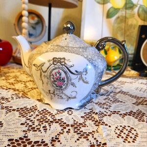 Vintage‎ Enesco Silver Anniversary Handpainted Teapot